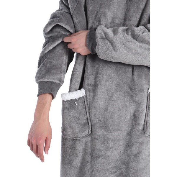 Extra lång huvtröja filt kvinnor överdimensionerad bärbar filt mysig mjuk bekväm Sherpa fleece jätte bärbar huvtröja filt tröja （ljusgrå） light grey