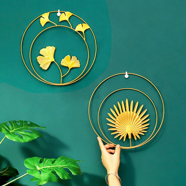 Metallblad Ornament, 3 st järnväggskulpturer, Järnväggskulpturer, 3D Ginkgo Bladskulpturer, Gyllene Ginkgo Blad, Palm Blad, Monstera Blad (Guld)