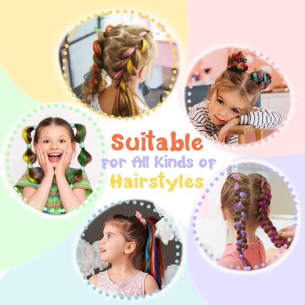 Clip-in Hår Extensions til Børn, Farvede Hår Extensions til Piger, Regnbue Hår Extensions, 24 stk