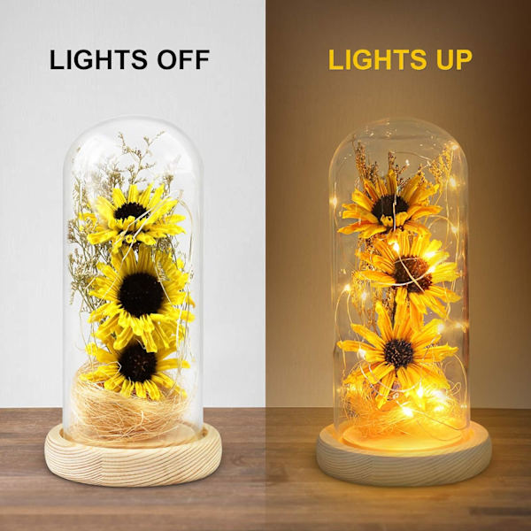Solrosgåvor till mamma mormor, konstgjord solros i glaskupol med LED-ljus för kvinnor på födelsedag årsdag