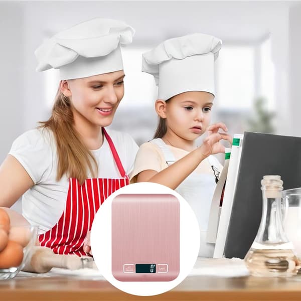 Digitale køkkenvægte, 5KG/1g madvægte, med LCD-display, 6 enheder, tarafunktion, til bagning, madlavning, kaffe, kæledyrsfoder, pink
