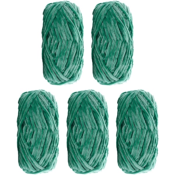 5 Pakke Supermyk Chenille Fløyel Garn Strikkeull Tykt Varmt Hekle Strikkegarn for Kunst Strikke Dukke DIY Veske Genser Håndverk Jade green