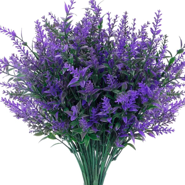 10 Bundles Artificial Flowers Outdoors Fake Lavender Plants Indoor UV Resistant Plastic Faux Bouquets  (Purple)