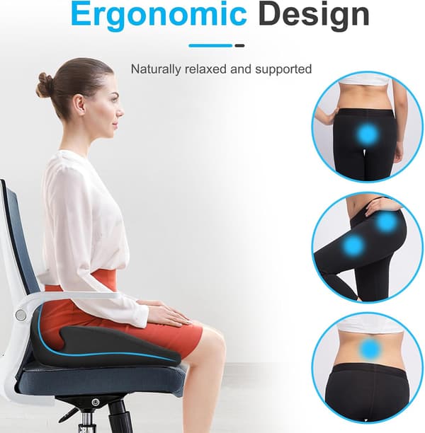 1 stk. sædehynde i memoryskum - Ergonomisk støtte til halebenet, specialdesignet hynde, sort