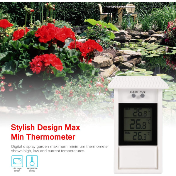 Växthustermometer, vattentät Digital Max Min Växthustermometermonitor 0,1 °C Upplösning, -20-50 °C Temperaturområde (vit)