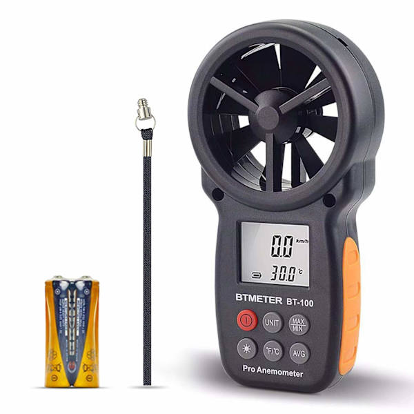 Digitalt anemometer håndholdt - BTMETER BT-100 vindmåler, måler nøyaktig vindtemperatur, hastighet, CFM med MAX/MIN/AVG