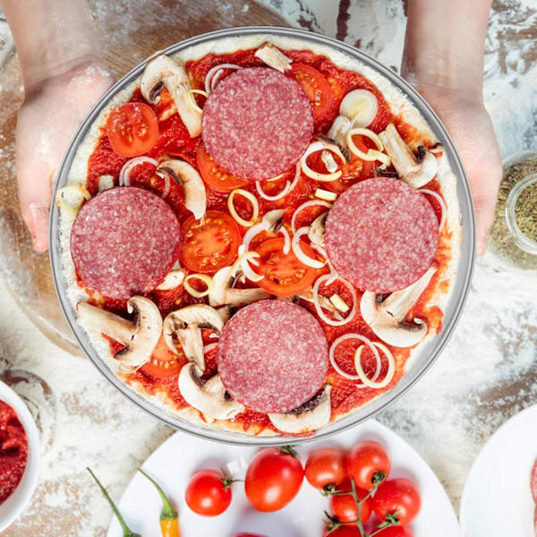 Pizzafad, rund pizzaplade, pizzasæt med 4 stk. i rustfrit stål