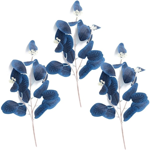 Eukalyptusbladgrenar 3 st Konstgjorda Eukalyptusblomgrenar Falska Gröna Växter för Fest Semester Heminredning Royal blue
