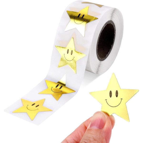 500 Pieces Golden Star Smile Face Stickers, Star Stickers for Reward Chart Reward Star Stickers for Children Gold Star Smile Stickers (1roll/2.5cm)