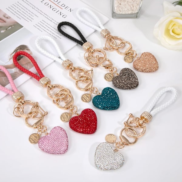 Glitter Nyckelring Hänge Hjärta Nyckelring med Strass Läder Nyckelring för Kvinnor Bilnycklar Dörrnycklar