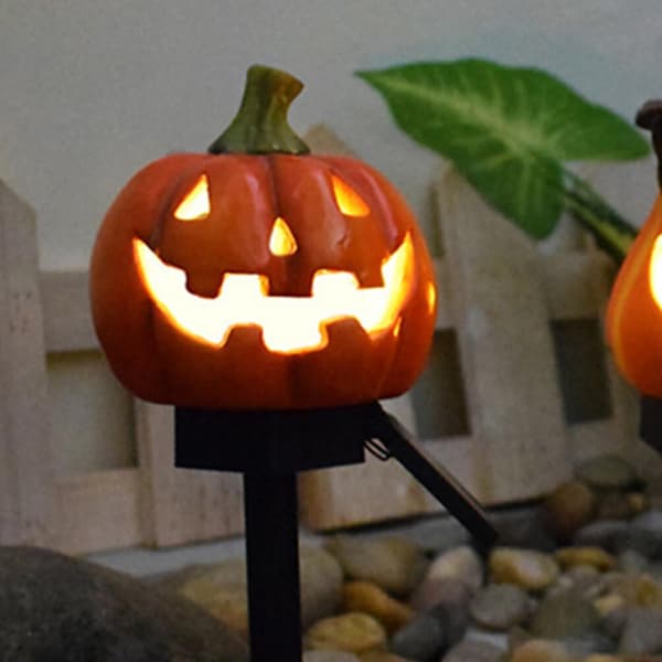 Halloween lysende gresskar hageplugger, hageskilt med batteridrevne og timer gresskarfigurer