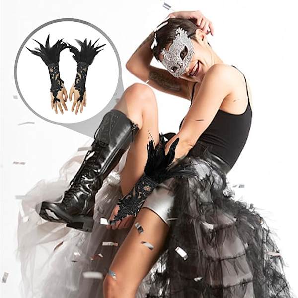Mustat Pitsihanskat, Naisten Sormettomat Hanskat, Verkkohöyhenhanskat, Pitkät Mustat Joutsenhanskat, Sopivat Iltajuhliin, Promuihin, Cosplayhin, Juhliin