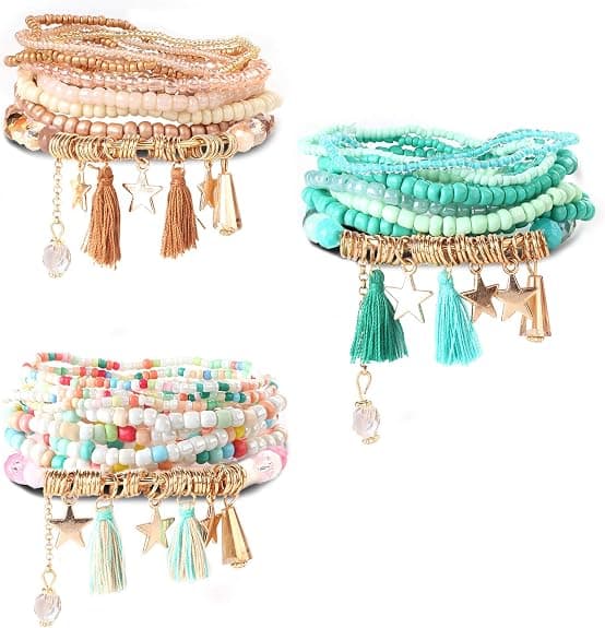 3 Sæt Perle Mala Wrap Armbånd til Kvinder Piger Boheme Multilayer Stabelbare Armbånd