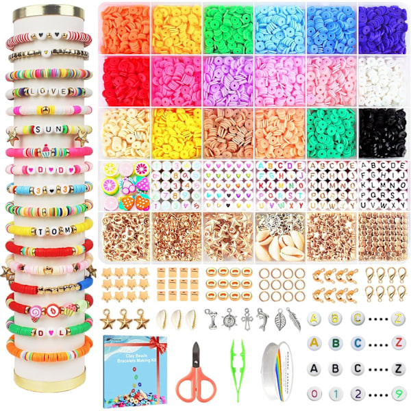 5300 pcs Clay Beads Bracelet Making Kit, Friendship Bracelet Kits Flat Beads, for Bracelet Necklace DIY Crafts Gift