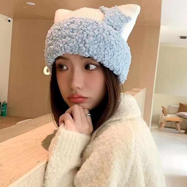 Kattmössa Y2k Beanie Stjärnlapp Stickad Hatt Y2k Tillbehör Kawaii Koreansk Gyaru Kläder blue