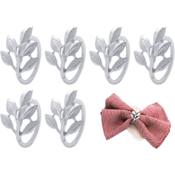 Napkin Rings Set 6 Pack Dinner Napkin Buckle Holder Metal Napkin Buckle Holder Silver Leaf Napkin Rings