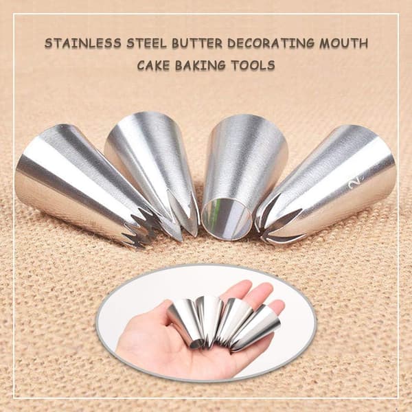 4 STK Store Sprøytedyser Kakedekorering, Kakepyntesett i Rustfritt Stål for Baking DIY