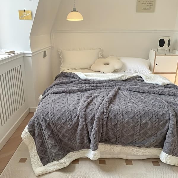 Fleece Plyschfilt 200x230cm, Supermjuk Dubbelsidig Luddig Fluffig Tjock Varm Vinterfilt, Lämplig för Sovrum Soffa (Grå)