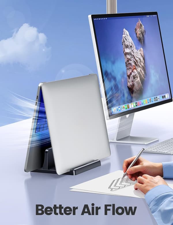 1 stk. Vertikal Laptop Stand Holder Plast Justerbar Desktop Notebook Dock Pladsbesparende 3 i 1 (sort)