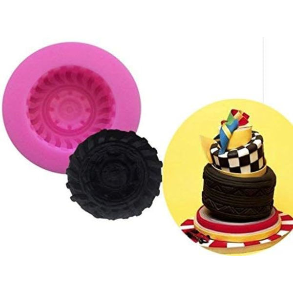 3D Rund Däck Silikonform - Lastbilshjul Fondantform för Kakdekoration Choklad Godis Gelé Resin Polymer - 3-pack