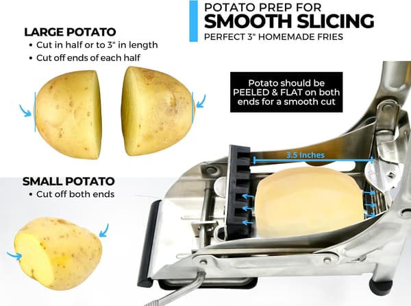 Potetkutter i rustfritt stål med 2 kniver i rustfritt stål og sikker sugekoppbase for hjemmelaget pommes frites-kutter