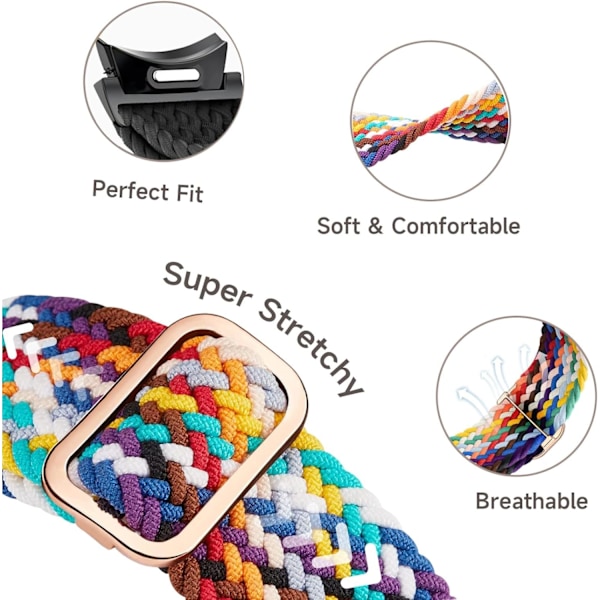 Flettet Galaxy Watch 7/6/5/4/FE-rem, One Click No Gap Klassiske Remme til Kvinder/Mænd, Elastisk Elastisk Stof Nylon Sport Loop