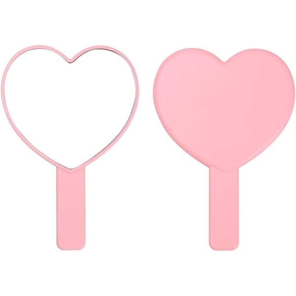 Hjärtformad resehandhållen spegel, kosmetisk handspegel med handtag (rosa, 1 pack)
