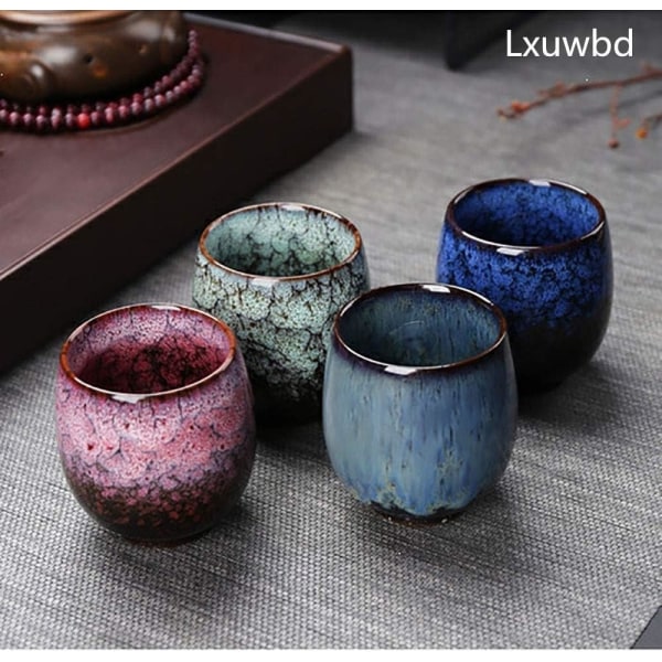 Jianzhan Keramik Tekopp, Kung Fu Te Set, Kaffekopp，Yerba Mate Set - Ceramic Mate CupSet med 4 (4 färger)