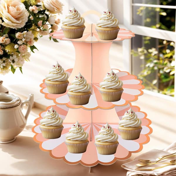 Cupcake Display Stand, Dessert Tower, Cake and Pastry Holder (Rose rød Hvit)