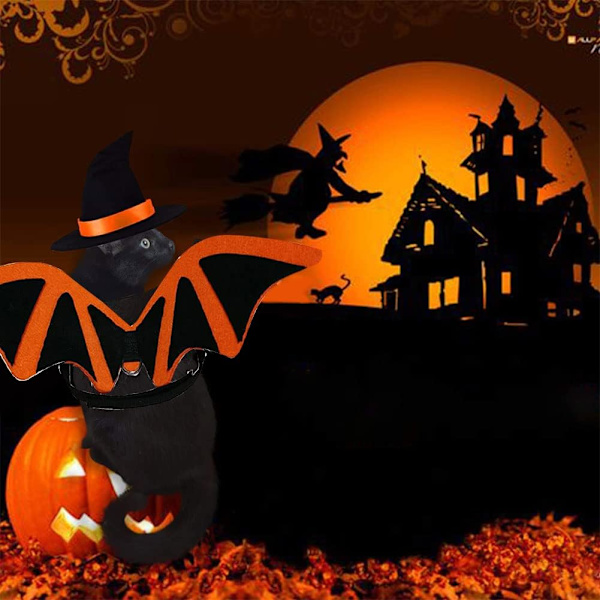 Halloween-Vinger til kæledyr, Kæledyrs-Flagermusvinger, Katte-Flagermusvinger, Justerbare Kæledyrs-Flagermusvinger Cosplay Kostume til Karneval, Halloween og Fødselsdag
