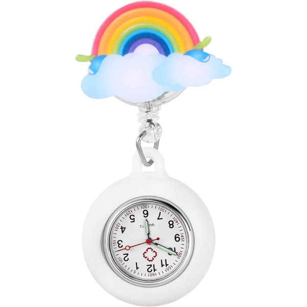 Söt sjuksköterskearmbandsur - Fob-ur med tecknat regnbågsmönster, bärbar, hopfällbar klämma på klockan