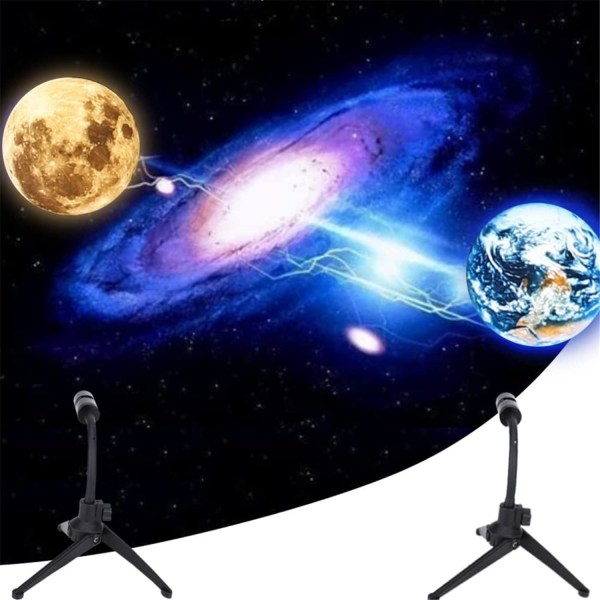Måne Jord Projektion LED Lampe, 3D Jord Solnedgang Lampe Måne Projektor, 360° Roterende LED Tiktok Fotografering