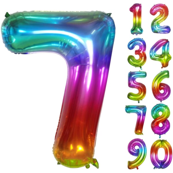Födelsedagsballong 40 tum stort antal ballonger, regnbåge nummer 7 ballong för födelsedagsdekorationer (nummer 7)
