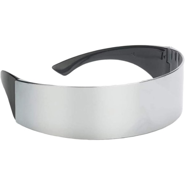 Futuristiske smale sykloper sølvfargede speilglass visir solbriller fancy dress kostyme