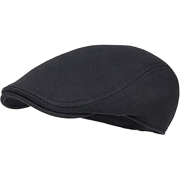 Flad beret til efterår og vinter med kasket Black