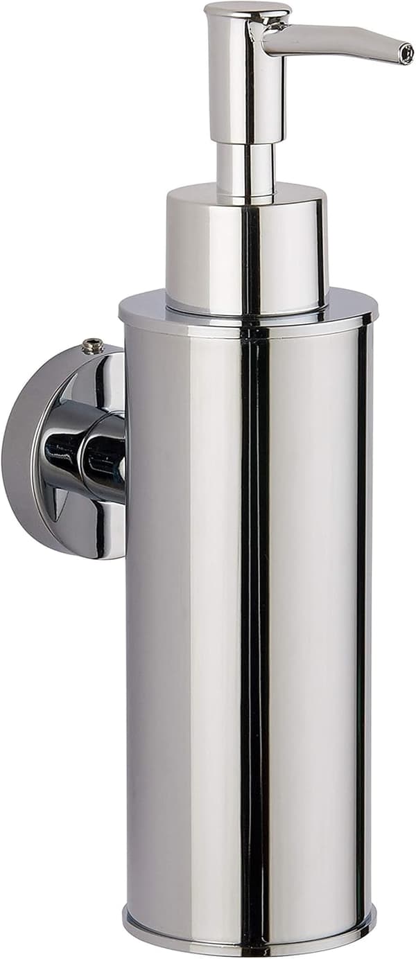 Väggmonterad, tvåldispenser i 304 rostfritt stål, för inredning (Rund, Silver)
