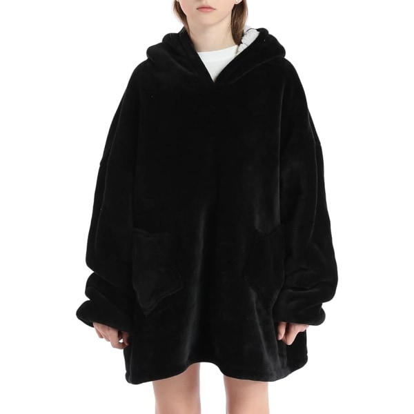 Oversized hettegenser teppe for barn myk varm koselig bærbar teppe genser fleece sherpa teppe med lommer Panda