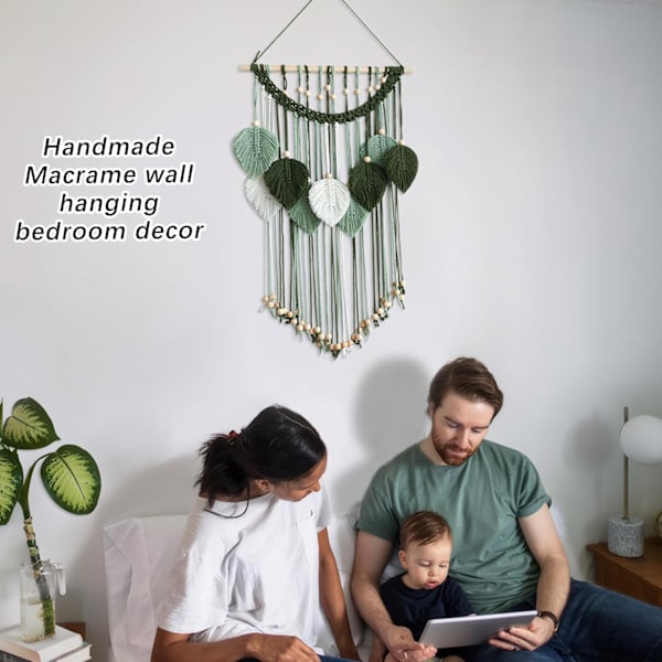 Makramee seinätekstiili - Käsintehty lehtiseinävaate, Boho-koristeet makuuhuoneeseen, olohuoneeseen, kylpyhuoneeseen