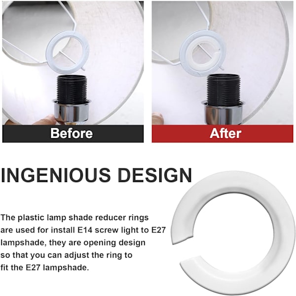 Lampshade adapter ring E27 til E14 lampeskjerm adapter reduksjonsring E27 skrue lampeskjerm konverteringsring-6stk