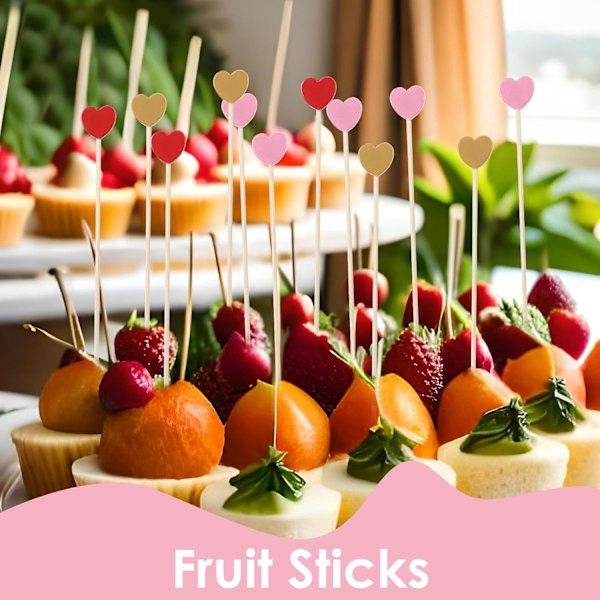 100 stk. Hjerteformede Bambus Cocktail Picks, 4,7 tommer Mad Tandpirkere til Forretter, Charcuterie, Søde Hjerteformede Spid, Dekorative