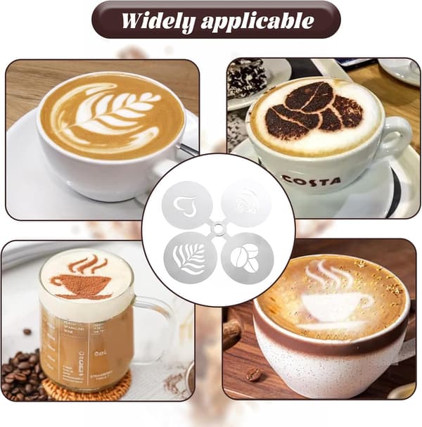 4 stk. kaffeskabeloner i rustfrit stål, personlig kaffekunst, kaffetilbehør til kagepynt