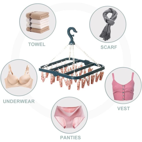 Sock Rack Torkställ, Sock Torkställ med 32 Klämmor för Underkläder, Strumpor, Hållbara Klädnypor i Plast för Inomhus och Utomhus