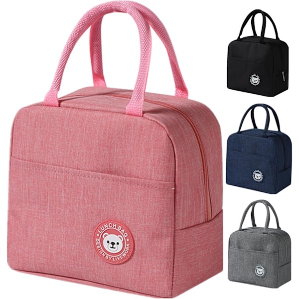 Frokosttaske, sød pap-isoleret madkasse, genanvendelige frokosttasker, vandtæt frokosttaske, foldbar frokosttaske til kvinder, mænd, børn og studerende Pink