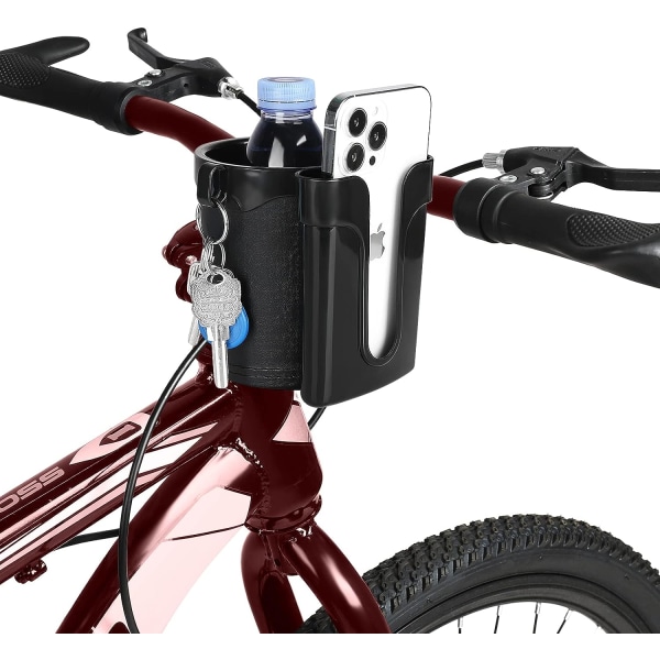 3-i-1 cykelmugghållare med mobiltelefonnycklarhållare, cykelhållare för vattenflaska, universal dricksmugghållare för cyklar, skotrar, svart