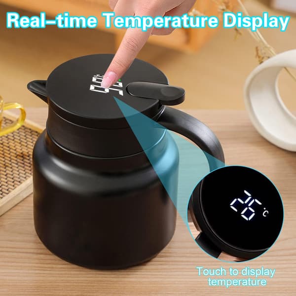 Vakuumtekande med infuser, si til løs te, kaffekande i rustfrit stål med temperaturdisplay, 800 ml, sort
