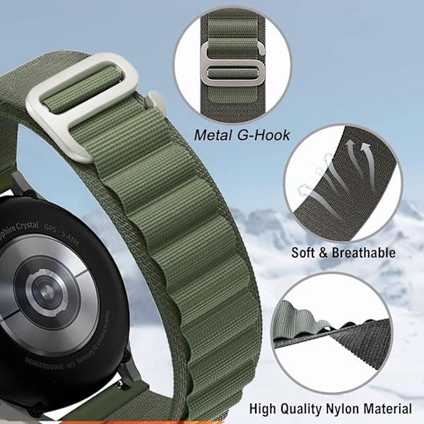 Loop-ranneke, yhteensopiva Samsung Galaxy Watch 5/4 40mm 44mm/Watch5 Pro:n kanssa, 20mm säädettävä urheilunyloni G-koukku Huawei Watchille, Amazfit GTS:lle