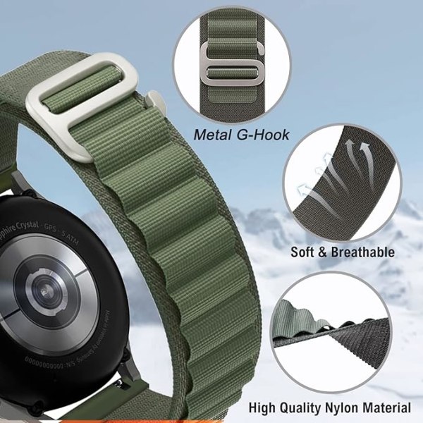 Loop-rem for Samsung Galaxy Watch 5/4 40mm 44mm/Watch5 Pro, 20mm justerbar sportnylon G-krok erstatning for Huawei Watch, Amazfit GTS