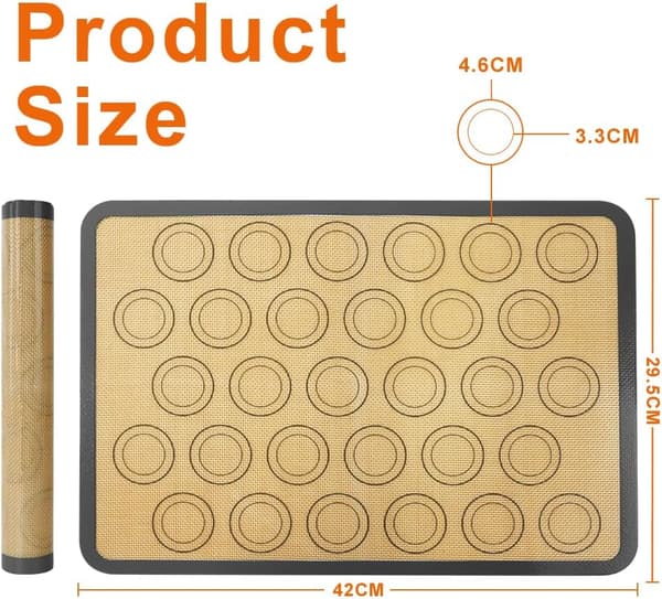 Silikon Makron Bakeunderlag, 42×29,5 cm Non-Stick Bakeunderlag, 2 STK Tykke Silikon Bakeunderlag, for Makroner/Kake/Brødbaking