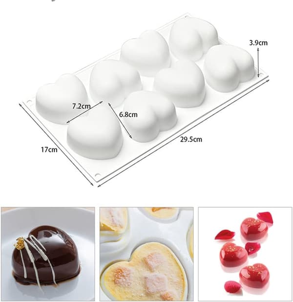 Hjerteformet chokoladeform Multi Cube Form, silikoneform til bagning af chokoladekage og fremstilling af 3D håndlavede stearinlys (2 stk.)
