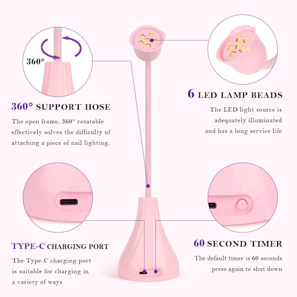 Hands Free LED UV -kynsilamppu, pyörivä hansikaulakoru Flash Cure Light kynsiin, Mini Lotus Nail Resin Light